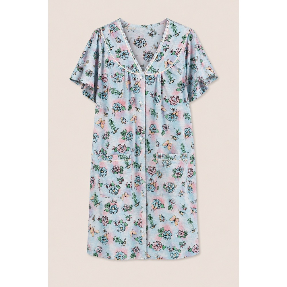 Nicky & Sarah Butterfly House Dress Grannycore Cottagecore Blue Cotton Blend L